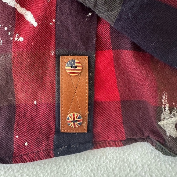 American Heritage Shirt Mens XL Red Plaid Paint Splatter Roll Tab Long Sleeve - Picture 11 of 15